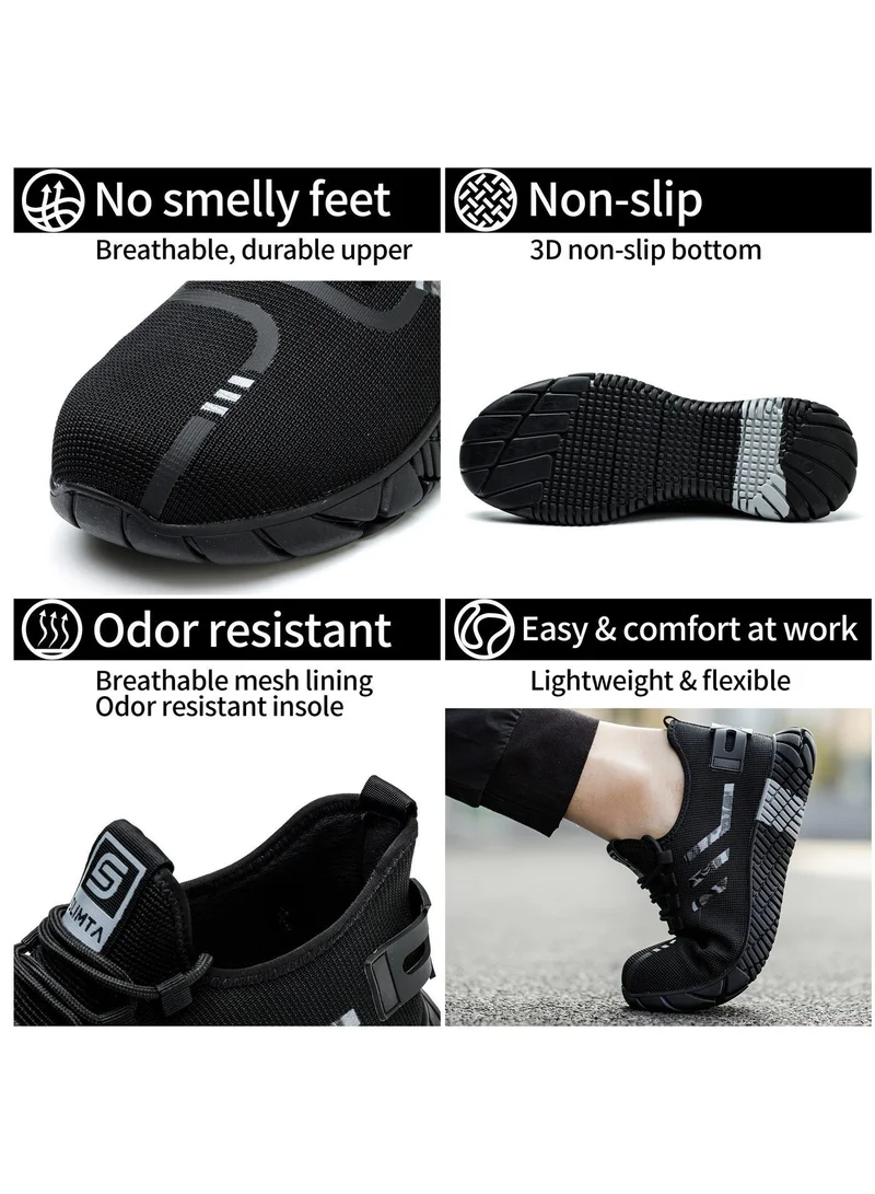 SLIMTA SLIMTA Men Women Safety Shoes with Non-Slip Steel Toe Cap and Mesh Breathable Lightweight Comfortable Puncture Proof Industrial Work Shoes